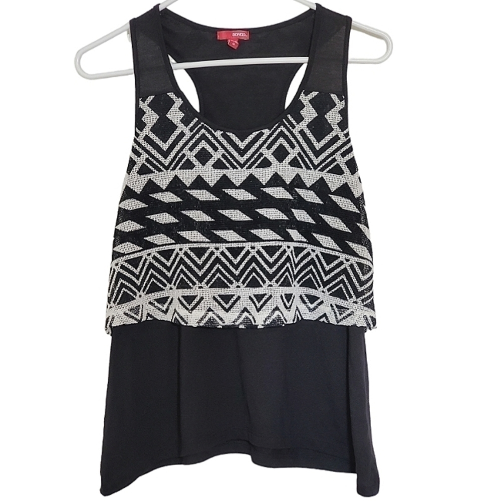 1263 * Bongo Aztec Print Racer Back Tank Black White Size M